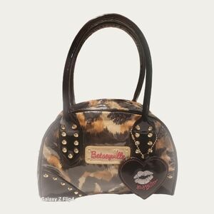 Betsey Johnson Black and Brown Animal Print Satchel